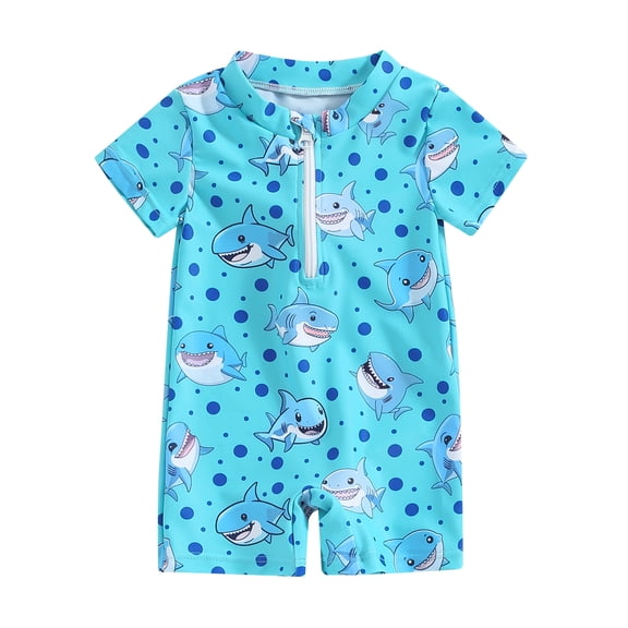 Bagilaanoe Toddler Baby Boys One-Piece Swimsuit Print Short Sleeve Zipper Rashguard Swimwear 3M 6M 12M 2T 3T Kids Jumpsuit Bathing Suit