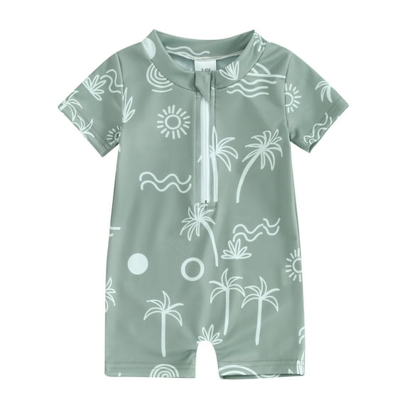 Bagilaanoe Toddler Baby Boys One-Piece Swimsuit Print Short Sleeve Zipper Rashguard Swimwear 3M 6M 12M 2T 3T Kids Summer Bathing Suit