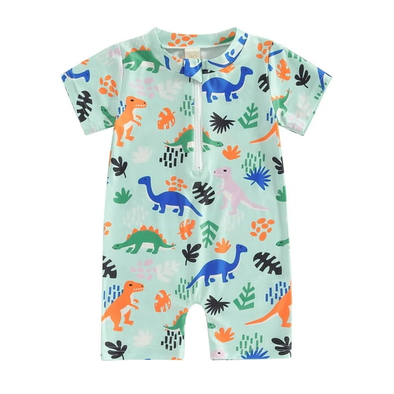 Bagilaanoe Toddler Baby Boys One-Piece Swimsuit Print Short Sleeve Zipper Rashguard Swimwear 6M 12M 18M 3T 4T Kids Summer Bathing Suit
