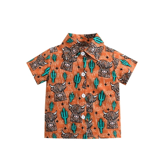 Bagilaanoe Toddler Baby Boys Short Sleeve Shirts Button Up T-shirt 3M 6M 12M1 8M 24M 3T Kids Cow Print Lapel Casual Tops