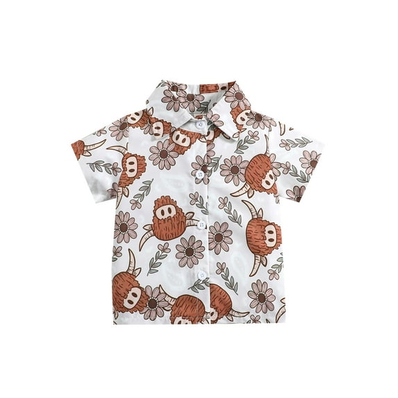 Bagilaanoe Toddler Baby Boys Short Sleeve Shirts Button Up T-shirt 3M 6M 12M1 8M 24M 3T Kids Cow Print Lapel Casual Tops