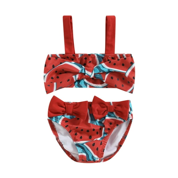 Bagilaanoe Toddler Baby Girl 2Pcs Swimsuits 6M 9M 12M 18M 24M 3T Infant Bikini Bathing Suit Summer Watermelon Print Bowknot Sleeveless Tops Beach Shorts Swimwear