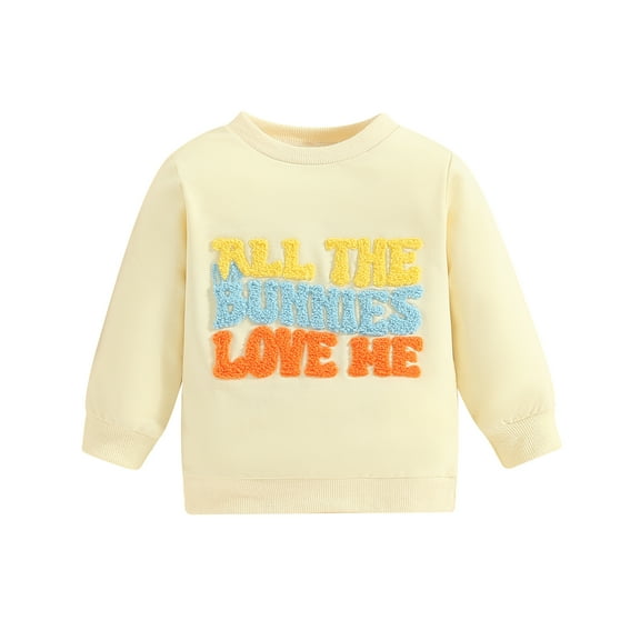 Bagilaanoe Toddler Baby Girl Boy Easter Sweatshirt Long Sleeve Letter Embroidery Pullover 6M 12M 18M 24M 3T Kids Loose Tee Tops