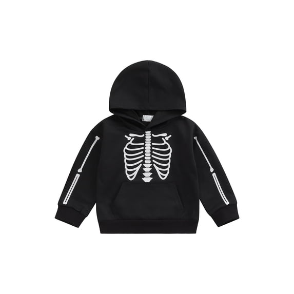Bagilaanoe Toddler Baby Girl Boy Halloween Outfits Oversized Hoodies Sweatshirt Long Sleeve Pumpkin Skeleton Print Pullover 1T 2T 3T 4T 5T 6T Kids Fall Tops