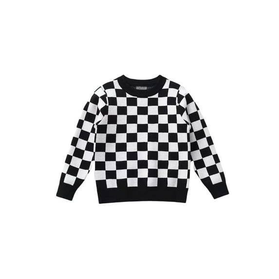 Bagilaanoe Toddler Baby Girl Boy Knitted Sweater Long Sleeve Checkerboard Pullover 18M 24M 3T 4T 5T 6T Kids Warm Jumpers Tops Fall Loose Knitwear