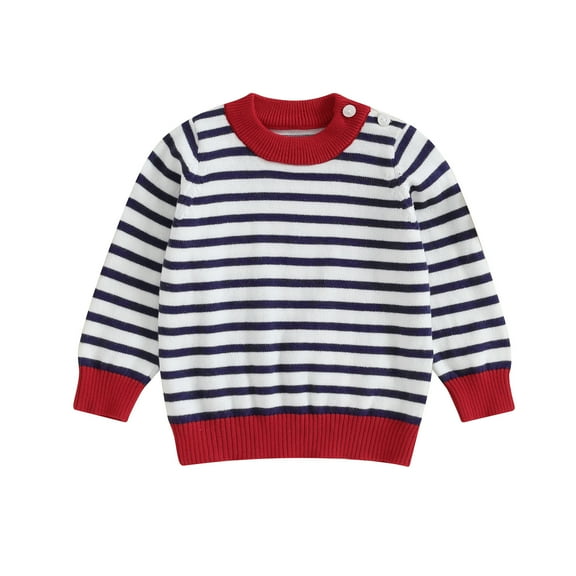 Bagilaanoe Toddler Baby Girl Boy Knitted Sweater Long Sleeve Striped Pullover 3M 6M 12M 24M 3T Kids Warm Jumpers Tops Fall Loose Knitwear