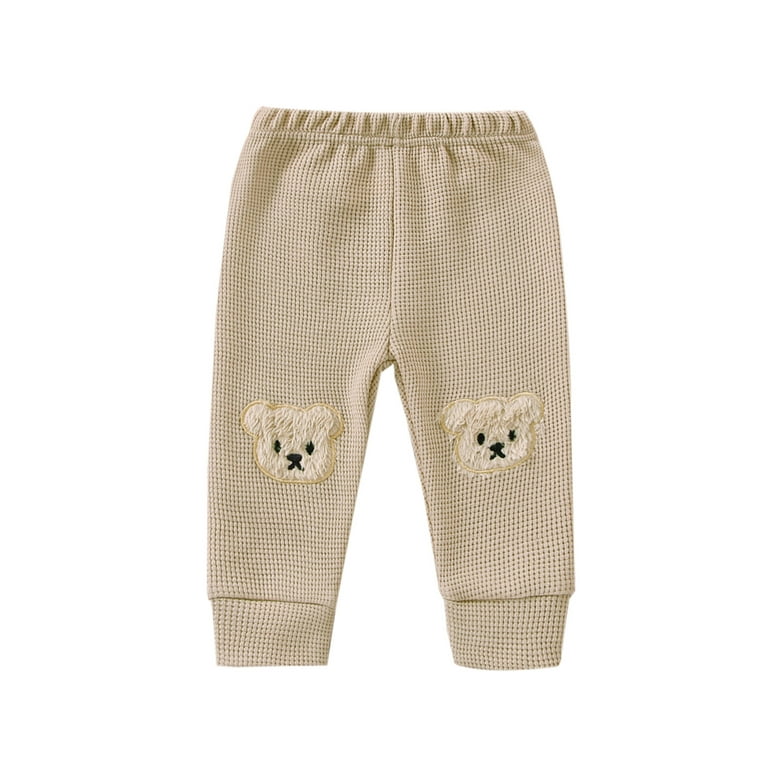 Bagilaanoe Toddler Baby Girl Boy Long Pants Cartoon Bear Print Trousers 6M  12M1 8M 24M 3T Kids Waffle-Knit Casual Pants