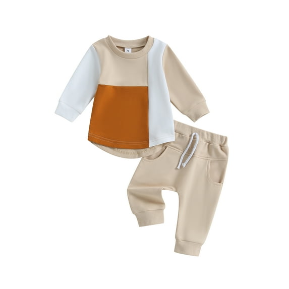 Bagilaanoe Toddler Baby Girl Boy Long Pants Set Contrast Color Long Sleeve Sweatshirt Pullover Tops + Sweatpants 2T 3T 4T 5T Kids Casual Sweatsuits
