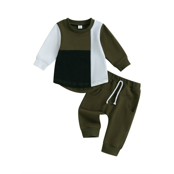 Bagilaanoe Toddler Baby Girl Boy Long Pants Set Contrast Color Long Sleeve Sweatshirt Pullover Tops + Sweatpants 2T 3T 4T 5T Kids Casual Sweatsuits