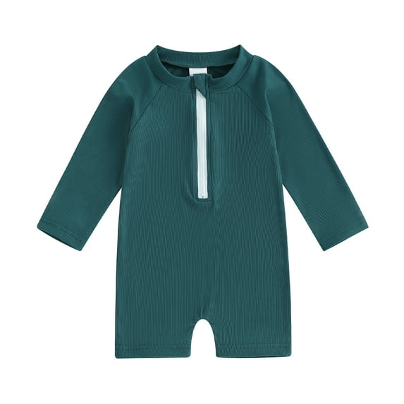 Bagilaanoe Toddler Baby Girl Boy One-Piece Swimsuit Long Sleeve Zipper Rashguard Swimwear 3M 6M 12M 2T 3T 4T Kids Bathing Suit