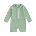 thumbnail image 1 of Bagilaanoe Toddler Baby Girl Boy One-Piece Swimsuit Long Sleeve Zipper Rashguard Swimwear 3M 6M 12M 2T 3T 4T Kids Bathing Suit, 1 of 7