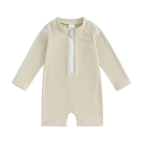 Bagilaanoe Toddler Baby Girl Boy One-Piece Swimsuit Long Sleeve Zipper Rashguard Swimwear 3M 6M 12M 2T 3T 4T Kids Bathing Suit