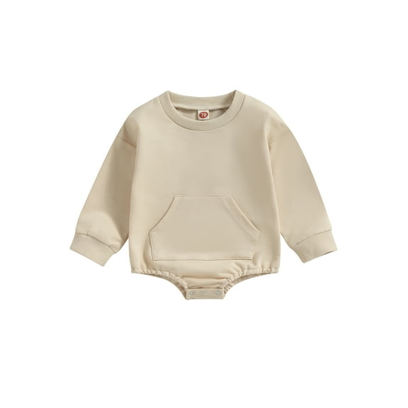 Bagilaanoe Toddler Baby Girl Boy Oversized Romper Sweatshirt Long Sleeve Bodysuit Solid Pullover 6M 12M 18M 24M 3T Kids Casual Tee Tops
