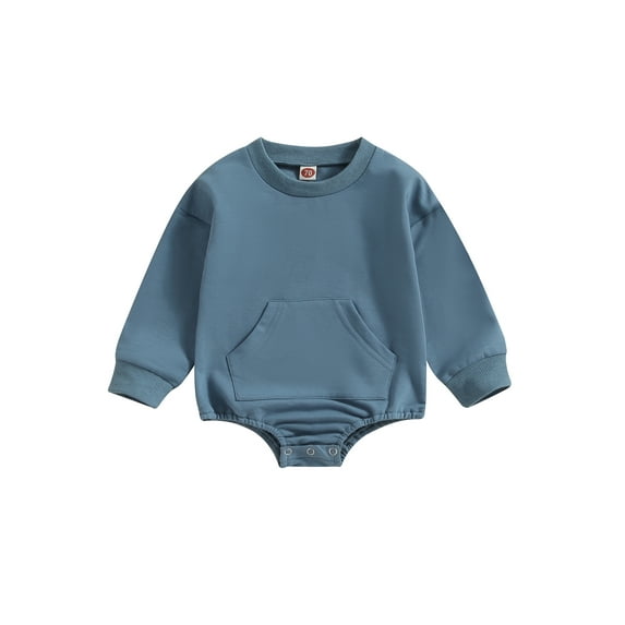 Bagilaanoe Toddler Baby Girl Boy Oversized Romper Sweatshirt Long Sleeve Bodysuit Solid Pullover 6M 12M 18M 24M 3T Kids Casual Tee Tops
