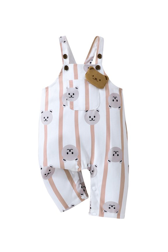 Toddler Baby Girl Boy Summer Jumpsuit Sleeveless Bear Print Romper Pleated Overalls 6M 12M 18M 24M 3T Kids Long Pants Casual Outfits