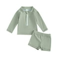 thumbnail image 1 of Bagilaanoe Toddler Baby Girl Boys 2 Piece Swimsuit Long Sleeve Zipper Rashguard Swimwear + Swimming Shorts 6M 12M 18M 24M 3T 4T 5T Kids Bathing Suit, 1 of 8