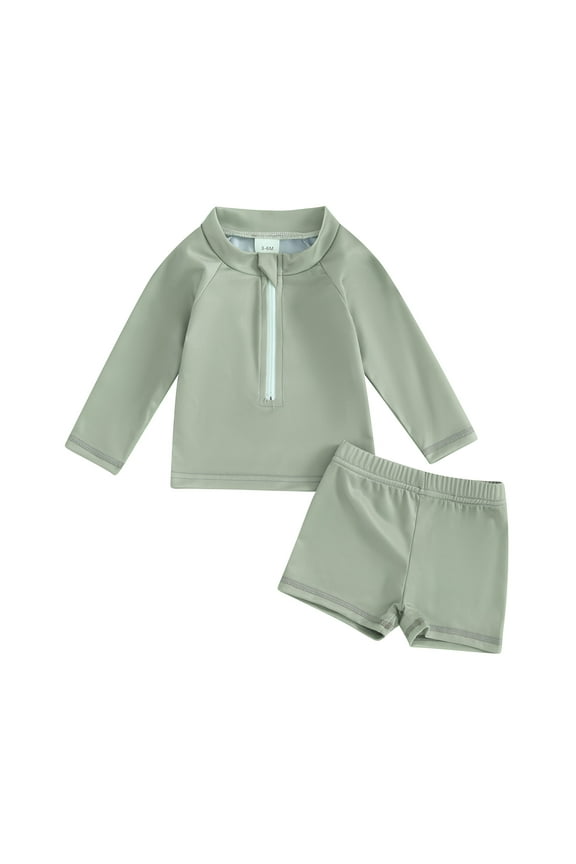 Toddler Baby Girl Boys 2 Piece Swimsuit Long Sleeve Zipper Rashguard Swimwear + Swimming Shorts 6M 12M 18M 24M 3T 4T 5T Kids Bathing Suit