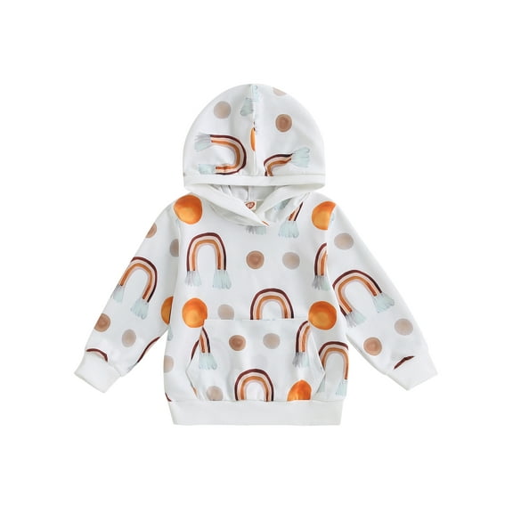Bagilaanoe Toddler Baby Girl Casual Hoodie Sweatshirt Long Sleeve Rainbow Print Pullover 12M 18M 24M 3T 4T 5T Kids Loose Tee Tops