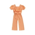 thumbnail image 1 of Bagilaanoe Toddler Baby Girl Casual Jumpsuit Short Sleeve Romper Belted Overalls 9M 12M 18M 24M 3T 4T Kids Long Pants Summer Outfits, 1 of 8