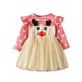 thumbnail image 1 of Bagilaanoe Toddler Baby Girl Christmas Dress Cartoon Deer Print Long Sleeve A-line Princess Dresses 1T 2T 3T 4T 5T 6T Kid Fall Patchwork Tulle Skirt, 1 of 9