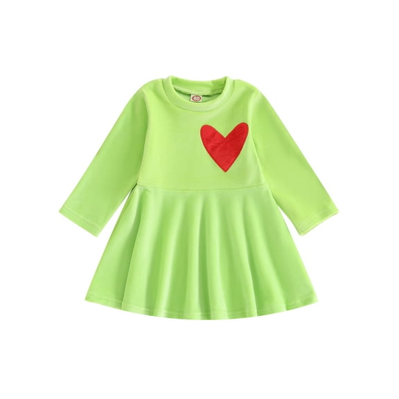 Bagilaanoe Toddler Baby Girl Christmas Dress Heart Embroidery Ruffle Long Sleeve A-line Princess Dresses 6M 12M 18M 24M 3T 4T 5T Kid Fall Party Dress