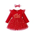 thumbnail image 1 of Bagilaanoe Toddler Baby Girl Christmas Dress Letters Print Ruffle Long Sleeve A-line Princess Dresses + Headband 9M 12M 18M 24M 3T 4T Kid Fall Patchwork Tulle Skirt, 1 of 9