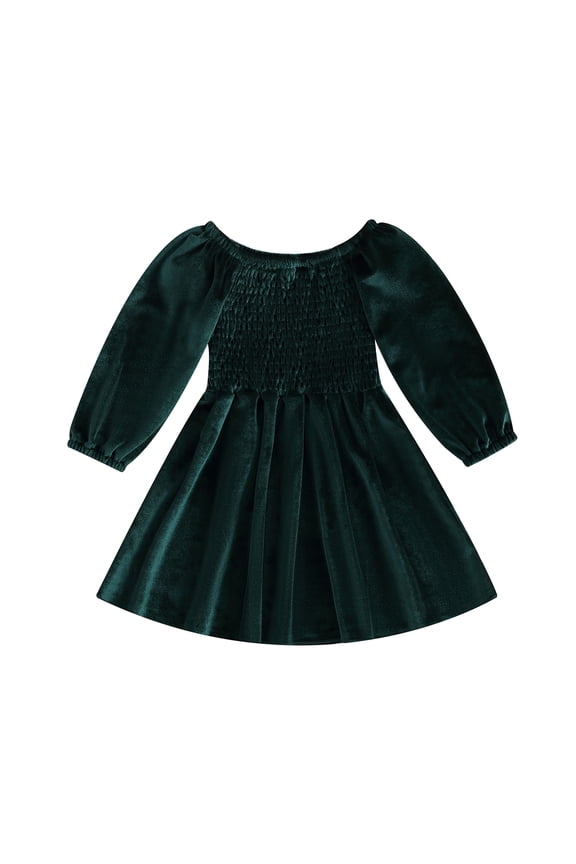 Toddler Baby Girl Christmas Dress Long Sleeve Pleated Solid Color A-line Dress 6M 12M 18M 24M 3T 4T 5T Kids Fall Winter Clothes