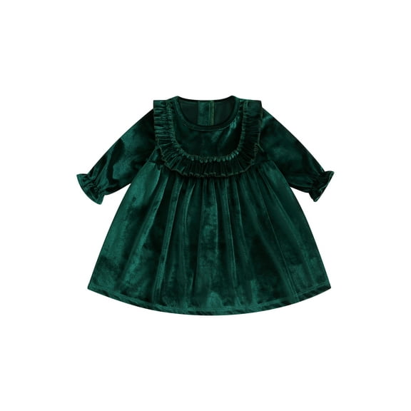 Bagilaanoe Toddler Baby Girl Christmas Dress Long Sleeves A-line Dresses 6M 12M 18M 24M 3T 4T Kids Fall Velvet Dress