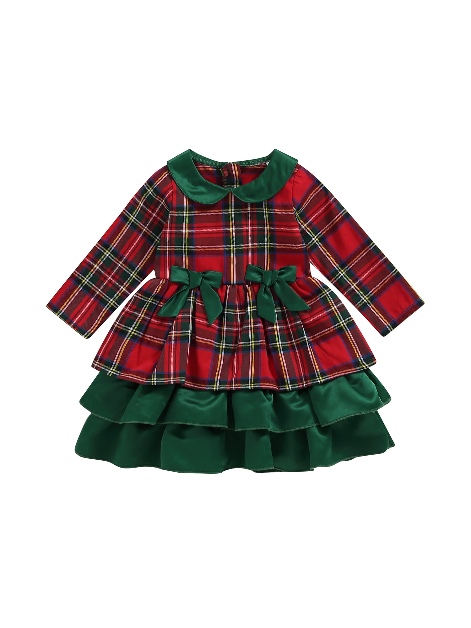 Bagilaanoe Toddler Baby Girl Christmas Dress Plaid Long Sleeve Ruffle Aline Princess Dresses 1T