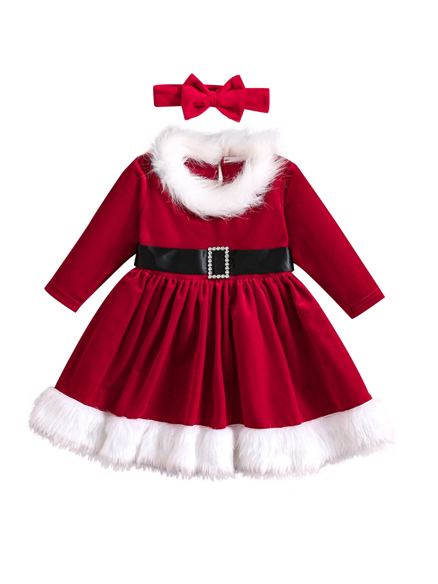 Bagilaanoe Toddler Baby Girl Christmas Dress Velvet Long Sleeve Aline