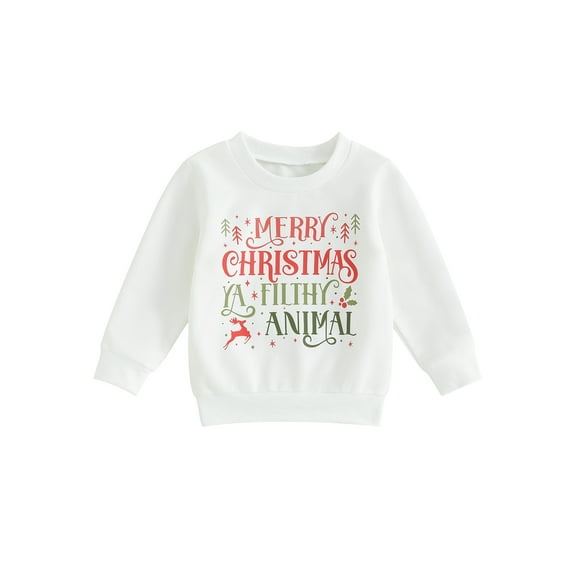 Bagilaanoe Toddler Baby Girl Christmas Sweatshirt Long Sleeve Letter/Santa Print Pullover 6M 12M 18M 24M 3T 4T Kids Fall Loose Tee Tops