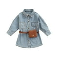 thumbnail image 1 of Bagilaanoe Toddler Baby Girl Denim Dress Long Sleeves Shirts Dresses + Waistbag 2T 3T 4T 5T Kids Casual Swing Sundress, 1 of 1