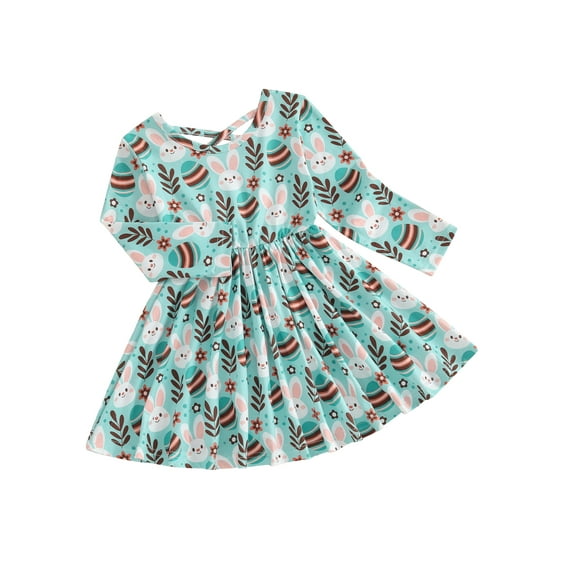 Bagilaanoe Toddler Baby Girl Easter Dress Long Sleeve A-line Dresses 6M 9M 12M 18M 24M 3T Kids Spring Swing Sundress