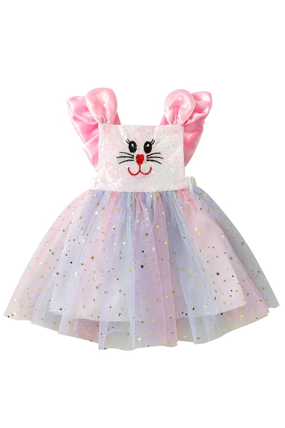 Toddler Baby Girl Easter Dress Sleeveless Sequins Embroidery A-line Princess Dresses 6M 12M 18M 24M 3T 4T Kids Tulle Party Sundress