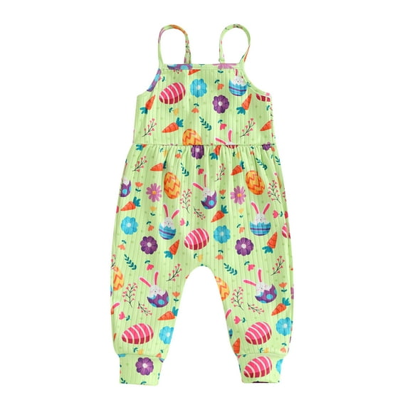 Bagilaanoe Toddler Baby Girl Easter Jumpsuit Sleeveless Floral Print Romper Overalls 6M 12M 18M 24M 3T Kids Long Pants Summer Clothes