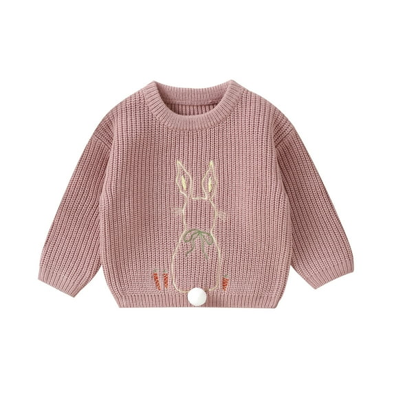 Bagilaanoe Toddler Baby Girl Easter Sweater Long Sleeve Bunny Embroidery Pullover 6M 9M 12M 18M 24M 3T Kids Warm Jumpers Tops Loose Knitwear