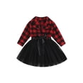 thumbnail image 1 of Bagilaanoe Toddler Baby Girl Fall Dress Flannel Plaid Long Sleeve A-line Princess Dresses 1T 2T 3T 4T 5T 6T Kid Patchwork Tulle Skirt, 1 of 8