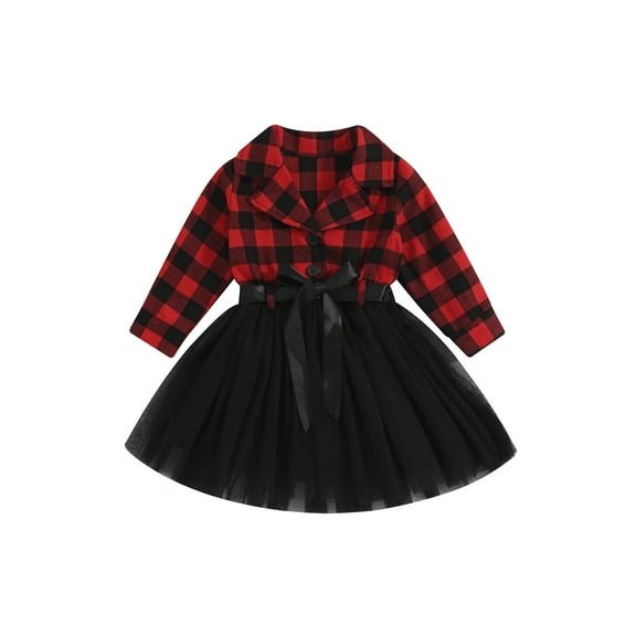 Bagilaanoe Toddler Baby Girl Fall Dress Flannel Plaid Long Sleeve A-line Princess Dresses 1T 2T 3T 4T 5T 6T Kid Patchwork Tulle Skirt