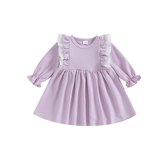 Bagilaanoe Toddler Baby Girl Fall Dress Long Sleeve A-line Princess Dresses 6M 9M 12M 18M 24M 3T Kids Ruffled Lace Patchwork Swing Sundress