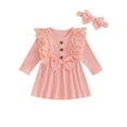 thumbnail image 1 of Bagilaanoe Toddler Baby Girl Fall Dress Ribbed Long Sleeves A-line Princess Dresses Headband 3M 6M 9M 12M 18M 24M 3T Infant Autume Casual Sundress, 1 of 8