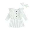 thumbnail image 1 of Bagilaanoe Toddler Baby Girl Fall Dress Ribbed Long Sleeves A-line Princess Dresses Headband 3M 6M 9M 12M 18M 24M 3T Infant Autume Casual Sundress, 1 of 8