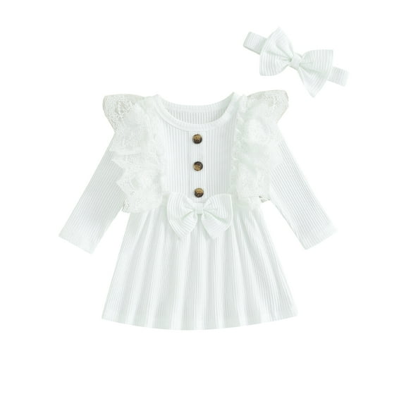 Bagilaanoe Toddler Baby Girl Fall Dress Ribbed Long Sleeves A-line Princess Dresses Headband 3M 6M 9M 12M 18M 24M 3T Infant Autume Casual Sundress