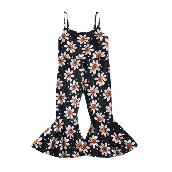 Bagilaanoe Toddler Baby Girl Halloween Jumpsuit Sleeveless Print Romper Overalls 6M 12M 18M 24M 3T 4T 5T 6T Kids Flared Pants Fall Outfits