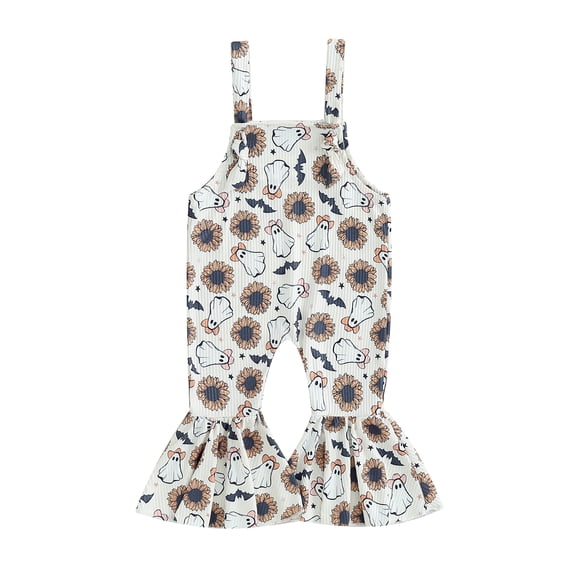 Bagilaanoe Toddler Baby Girl Halloween Jumpsuit Sleeveless Print Romper Overalls 6M 9M 12M 18M 24M 3T Kids Flared Pants Fall Bell-Bottoms Outfits