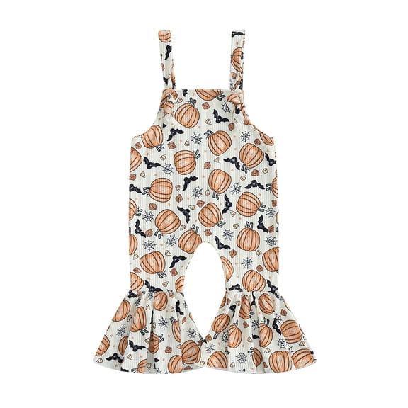 Bagilaanoe Toddler Baby Girl Halloween Jumpsuit Sleeveless Print Romper Overalls 6M 9M 12M 18M 24M 3T Kids Flared Pants Fall Bell-Bottoms Outfits