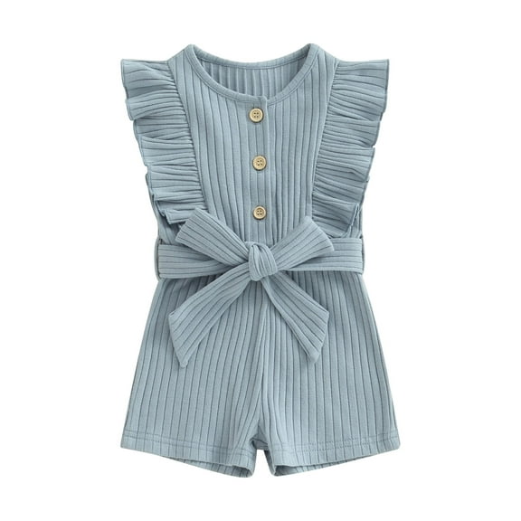 Bagilaanoe Toddler Baby Girl Jumpsuit Shorts with Belt Ruffles Sleeveless Bodysuit 6M 9M 12M 24M 3T 4T Kids One Piece Rompers
