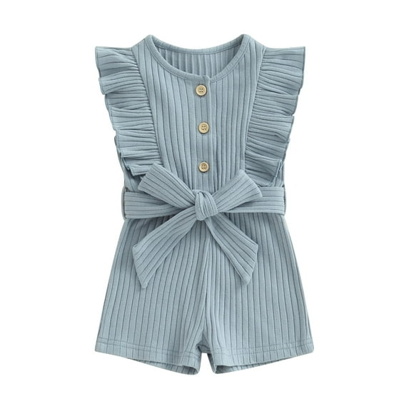 Bagilaanoe Toddler Baby Girl Jumpsuit Shorts with Belt Ruffles Sleeveless Bodysuit 6M 9M 12M 24M 3T 4T Kids One Piece Rompers