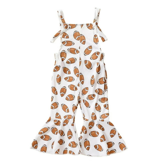 Bagilaanoe Toddler Baby Girl Jumpsuit Sleeveless Backless Football Print Romper Overalls 6M 12M 18M 24M 3T 4T Kids Long Pants Bell-Bottoms