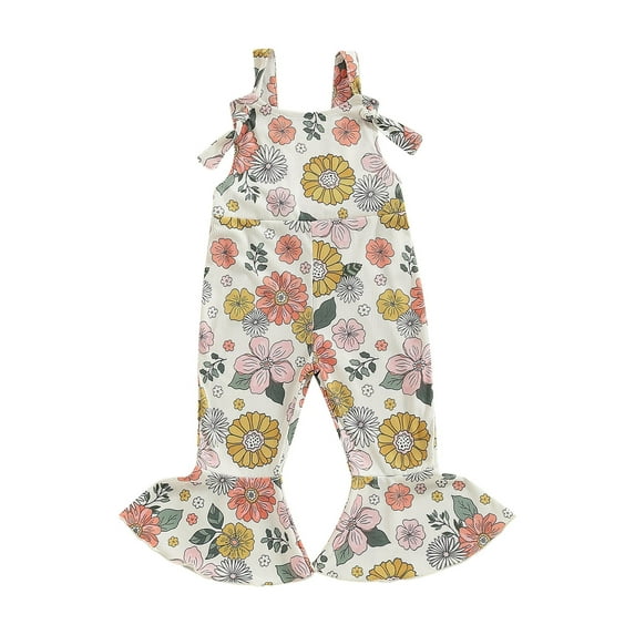 Bagilaanoe Toddler Baby Girl Jumpsuit Sleeveless Floral Print Romper Overalls 6M 12M 18M 24M 3T 4T Kids Long Flared Pants Summer Clothes