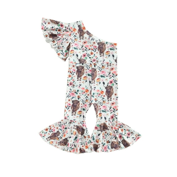 Bagilaanoe Toddler Baby Girl Jumpsuit Sleeveless One-shoulder Print Romper Overalls 12M 24M 3T 4T 5T 6T Kids Long Pants Summer Outfits